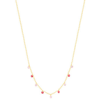 Gold-plated necklace synthetic red and pink stones 45cm