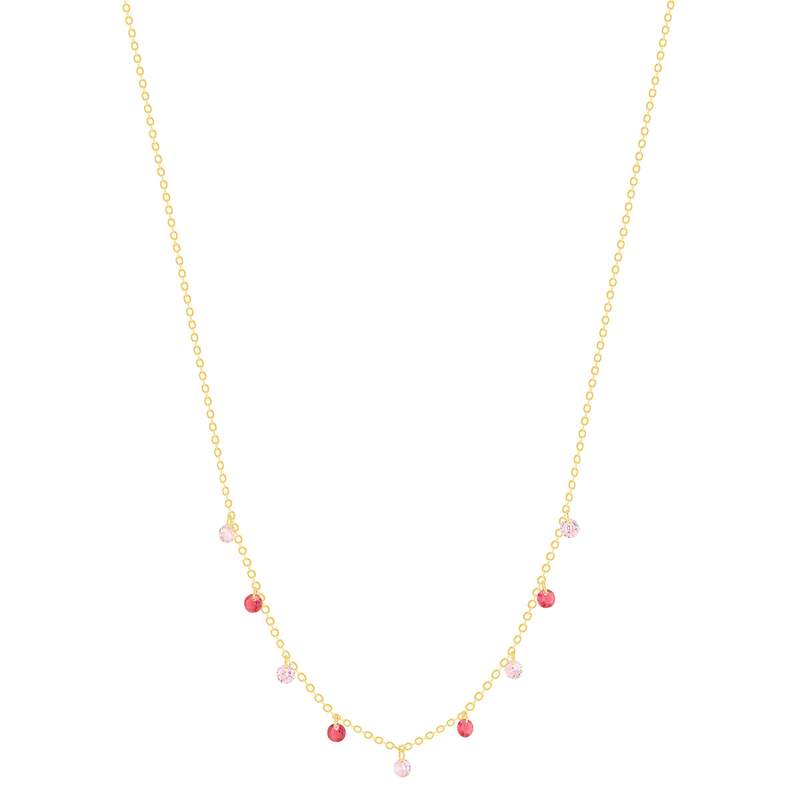 Collier plaqué or pierres synthétiques rouges et roses 45cm - vue 2