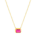 Collier plaqué or pierre synthétique rose 45cm - vue 1