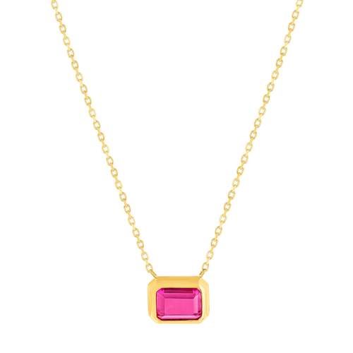 Collier plaqué or pierre synthétique rose 45cm