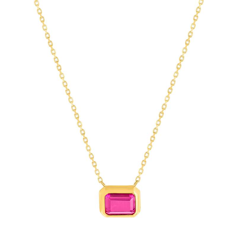 Collier plaqué or pierre synthétique rose 45cm - vue 1