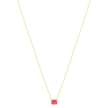 Collier plaqué or pierre synthétique rose 45cm