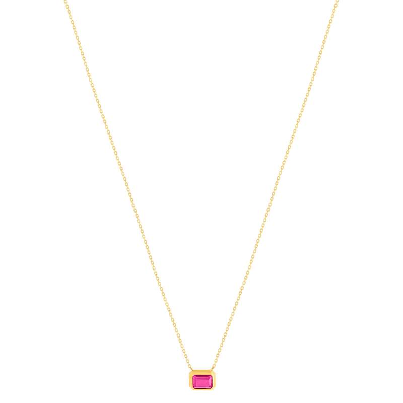 Collier plaqué or pierre synthétique rose 45cm - vue 2