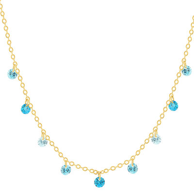 Collier plaqué or pierres synthétiques bleues 45cm