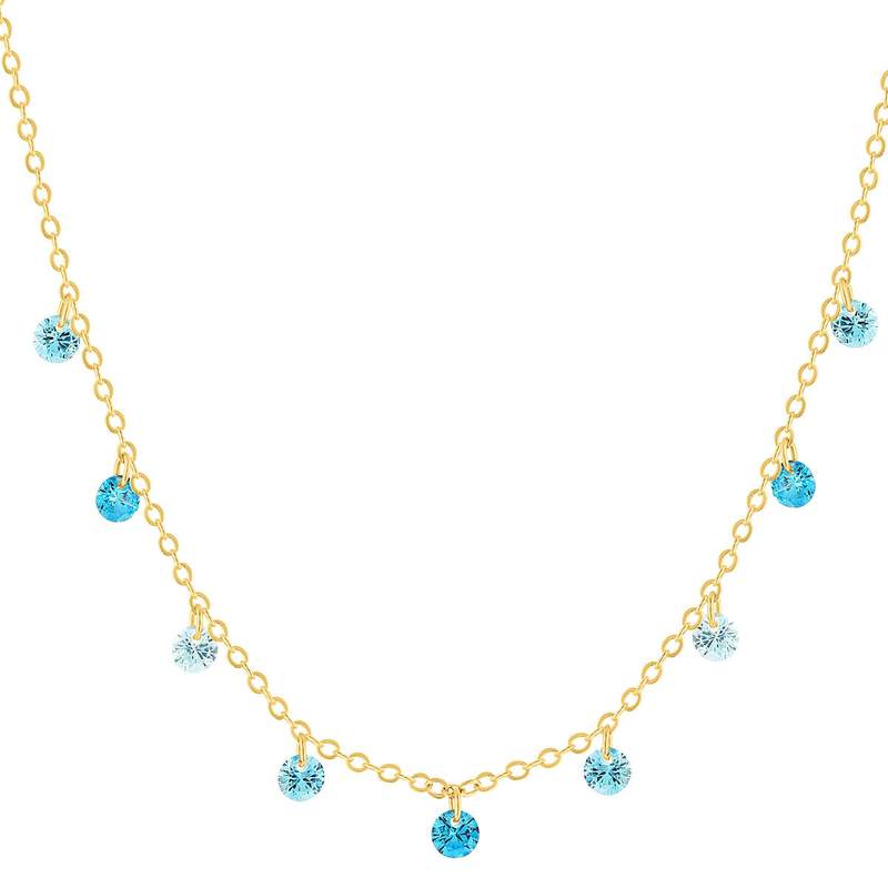 Collier plaqué or pierres synthétiques bleues 45cm - vue 1