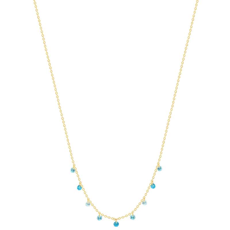 Collier plaqué or pierres synthétiques bleues 45cm - vue 2