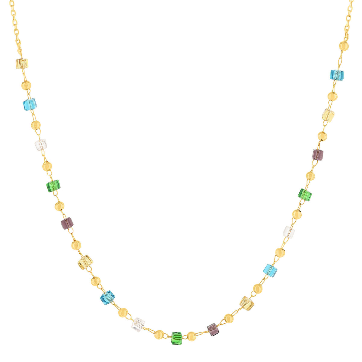 Collier plaqué or pierres synthétiques multicolores 45cm