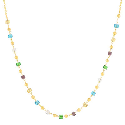 Collier plaqué or pierres synthétiques multicolores 45cm - vue 1
