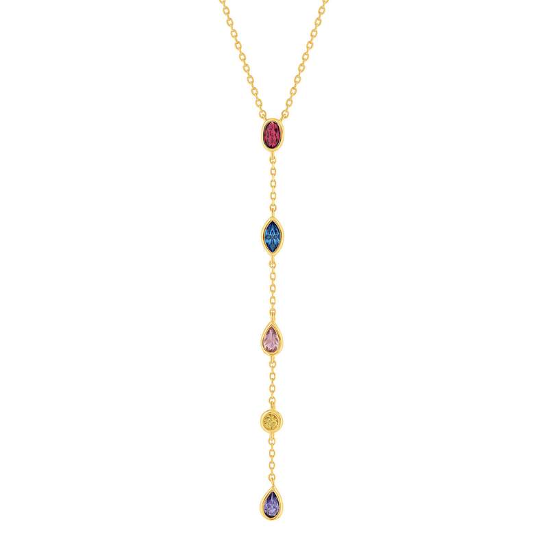 Collier plaqué or pierres synthétiques multicolores 45cm - vue 1