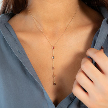 Vergulde ketting veelkleurige synthetische stenen 45cm