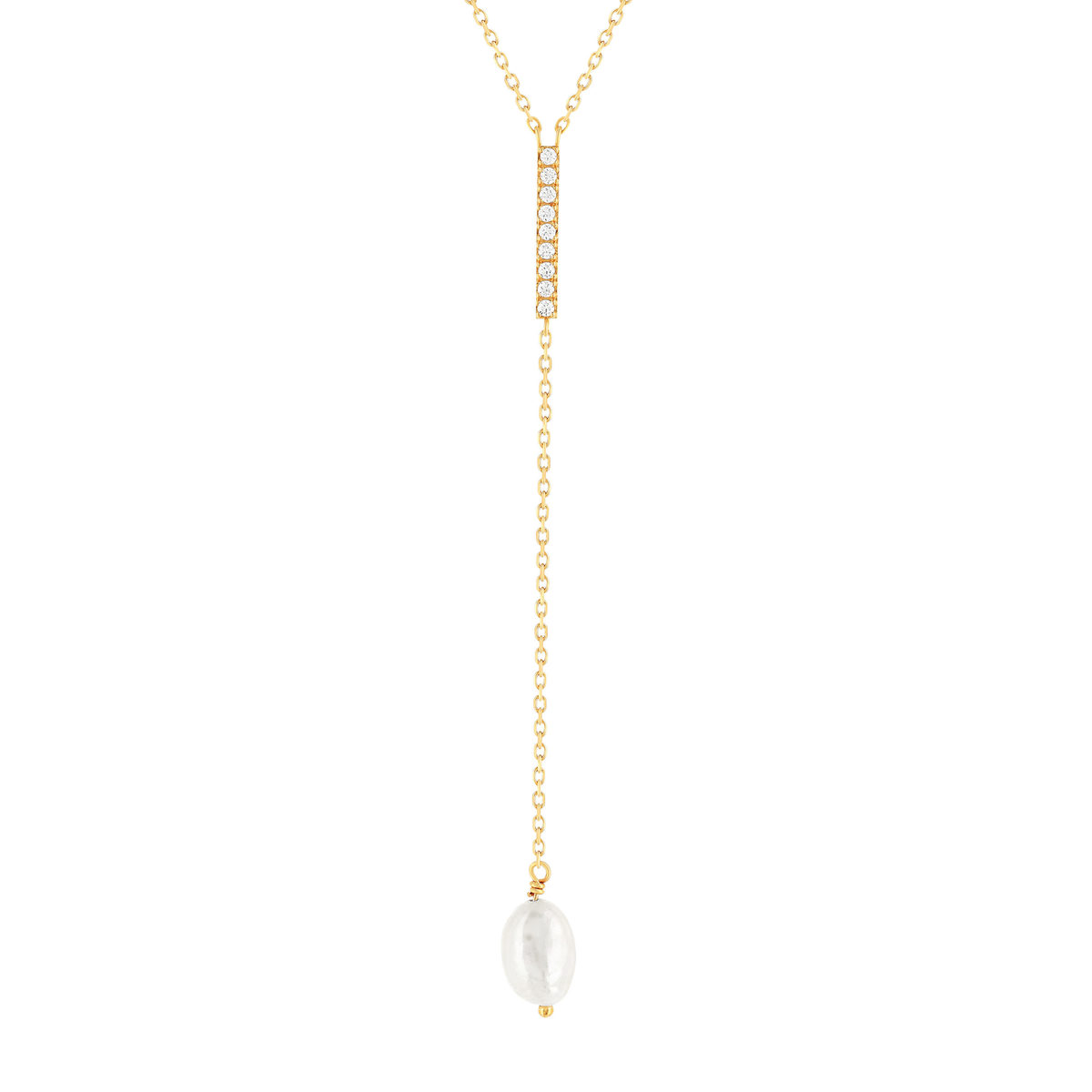 Collier plaqué or zirconias et perle blanche 45 cm