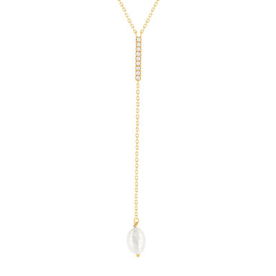 Collier plaqué or zirconias et perle blanche 45 cm