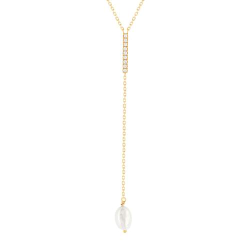 Vergulde zirkonia en witte parelketting 45 cm