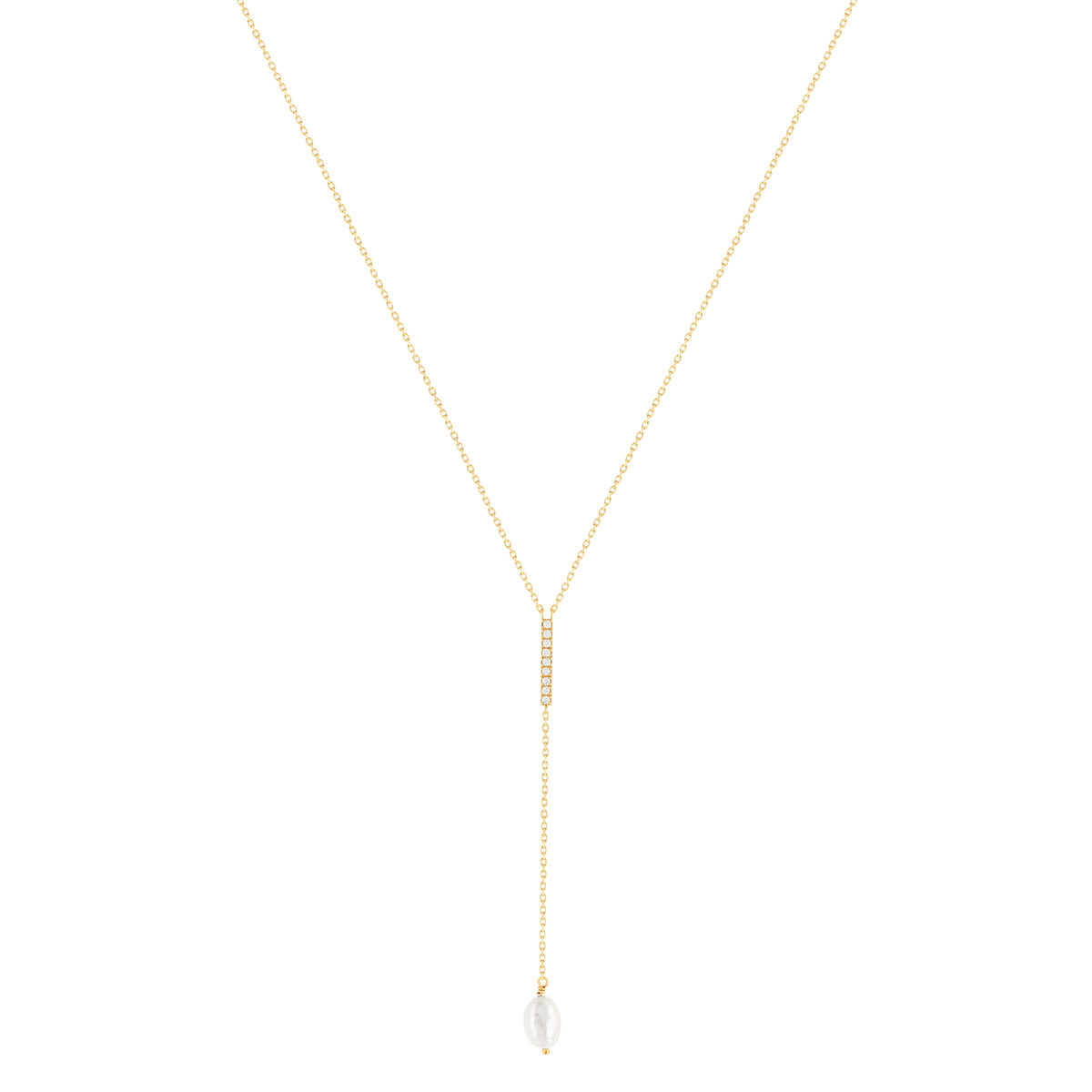 Collier plaqué or zirconias et perle blanche 45 cm - vue 2