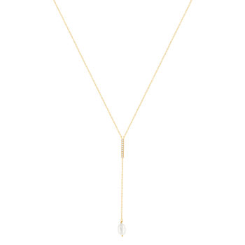 Gold-plated zirconia and white pearl necklace 45 cm