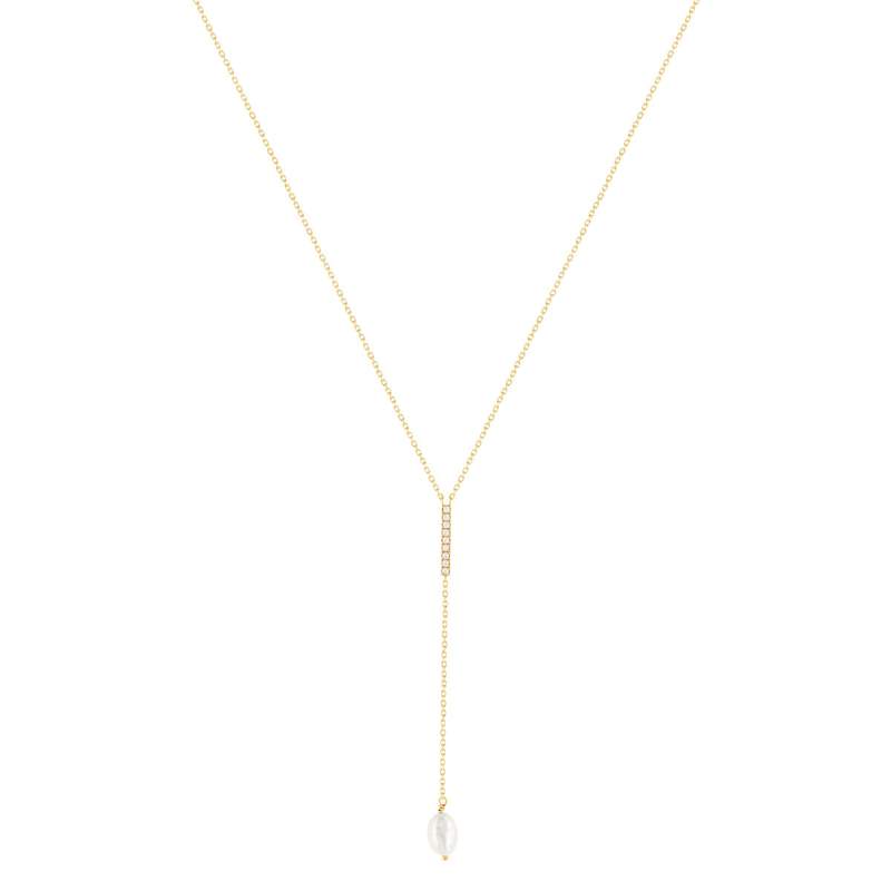 Collier plaqué or zirconias et perle blanche 45 cm - vue 2