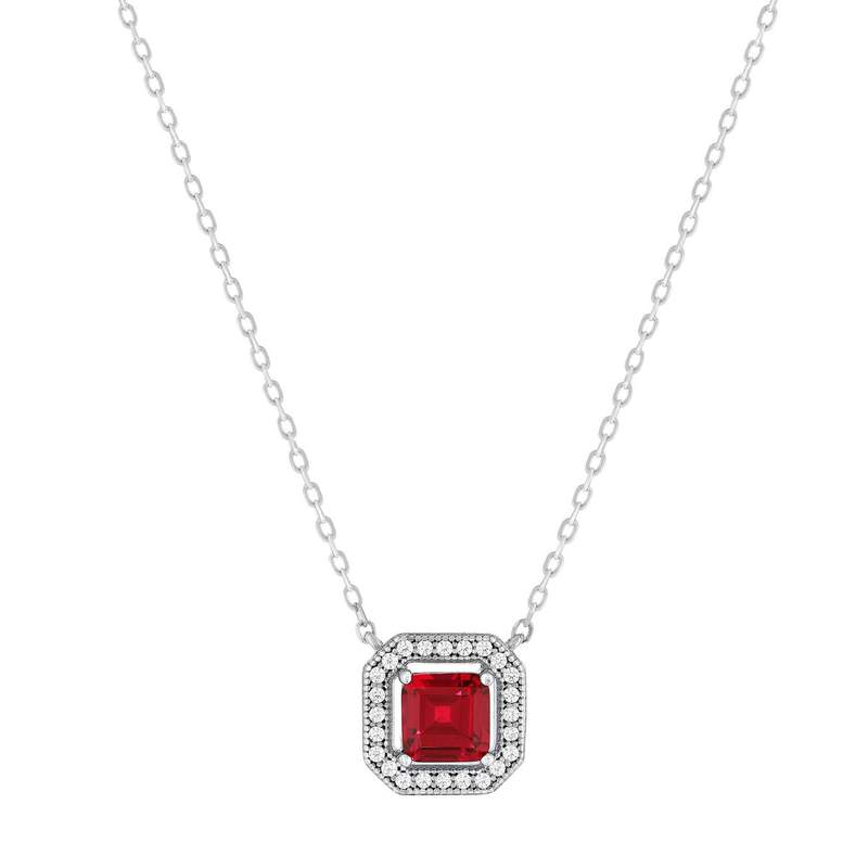 Collier argent 925 pierre synthétique rouge et zirconias 45 cm - vue 1