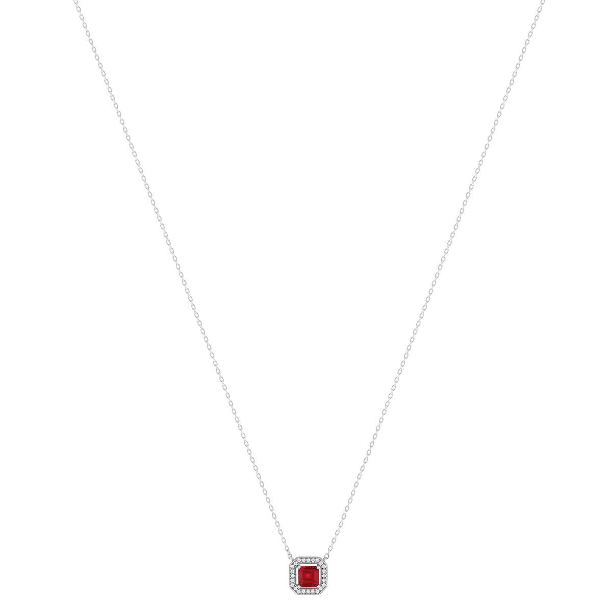 Collier argent 925 pierre synthétique rouge et zirconias 45 cm - vue 2