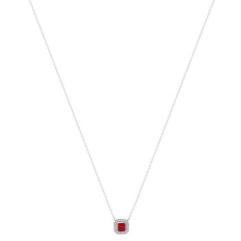 Collier argent 925 pierre synthétique rouge et zirconias 45 cm