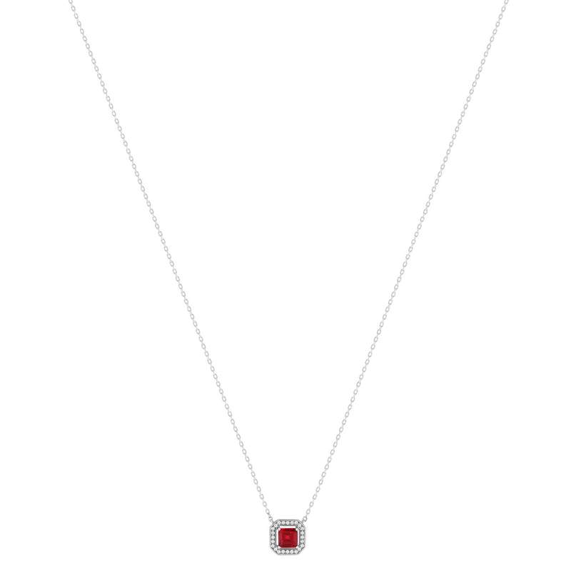 Collier argent 925 pierre synthétique rouge et zirconias 45 cm - vue 2