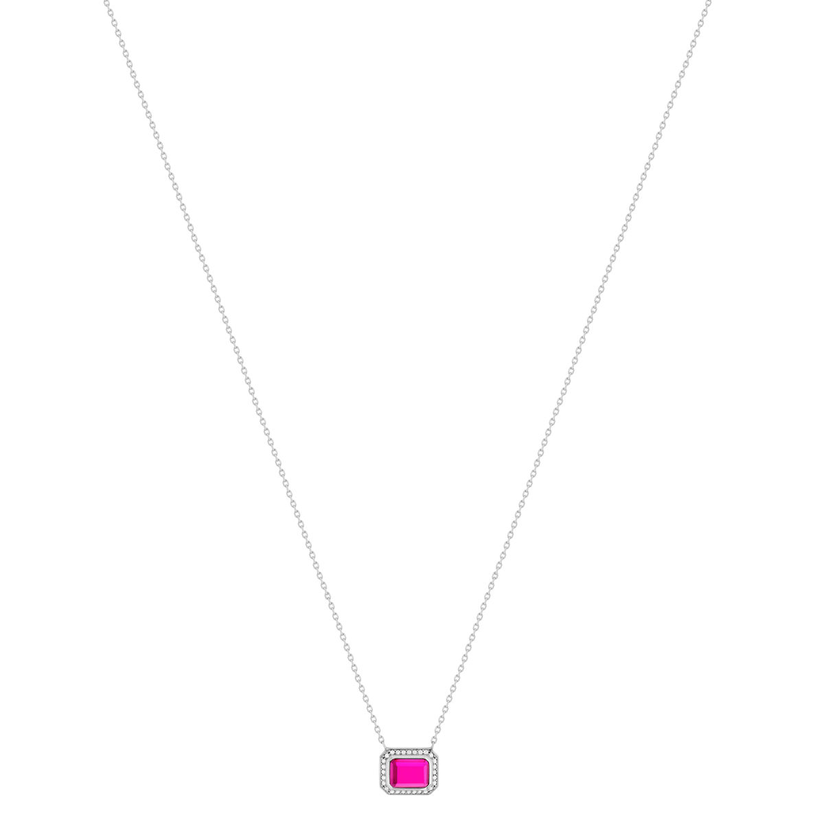 Collier argent 925 pierre synthétique rose et zirconias 45cm - vue 2