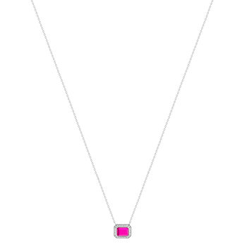 Collier argent 925 pierre synthétique rose et zirconias 45cm