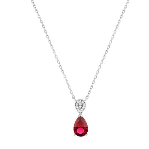 Collier argent 925 pierre synthétique rouge et zirconias 45cm