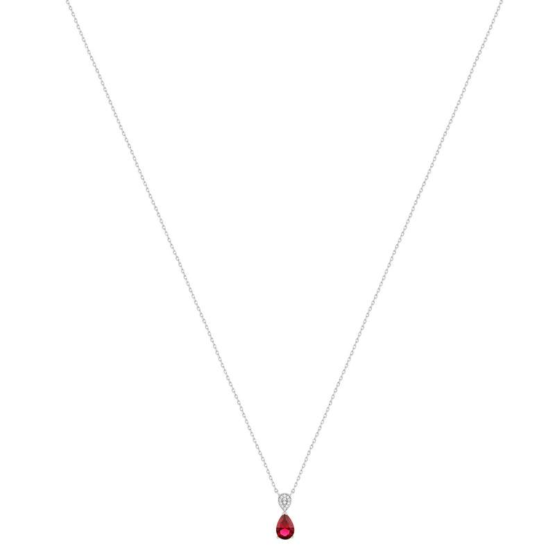 925 zilveren collier synthetische rode steen en zirkonia's 45cm - bekijk 2
