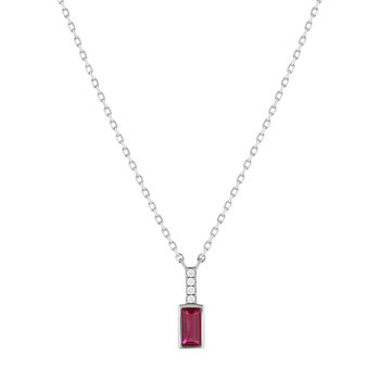 Collier argent 925 pierre synthétique rouge et zirconias 45cm