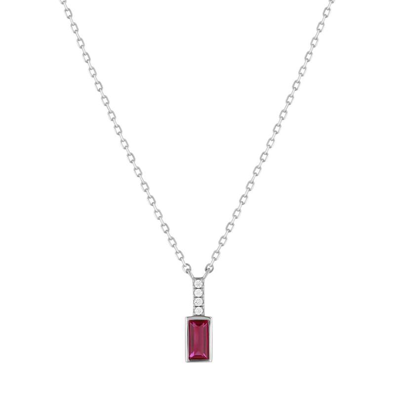 Collier argent 925 pierre synthétique rouge et zirconias 45cm - vue 1