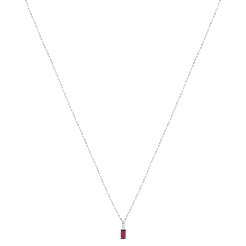 Collier argent 925 pierre synthétique rouge et zirconias 45cm - vue 2