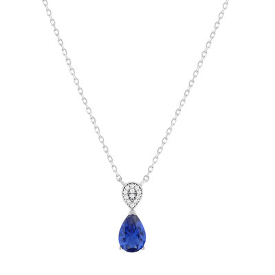 Collier argent 925 pierre synthétique bleue et zirconias 45cm - vue 1