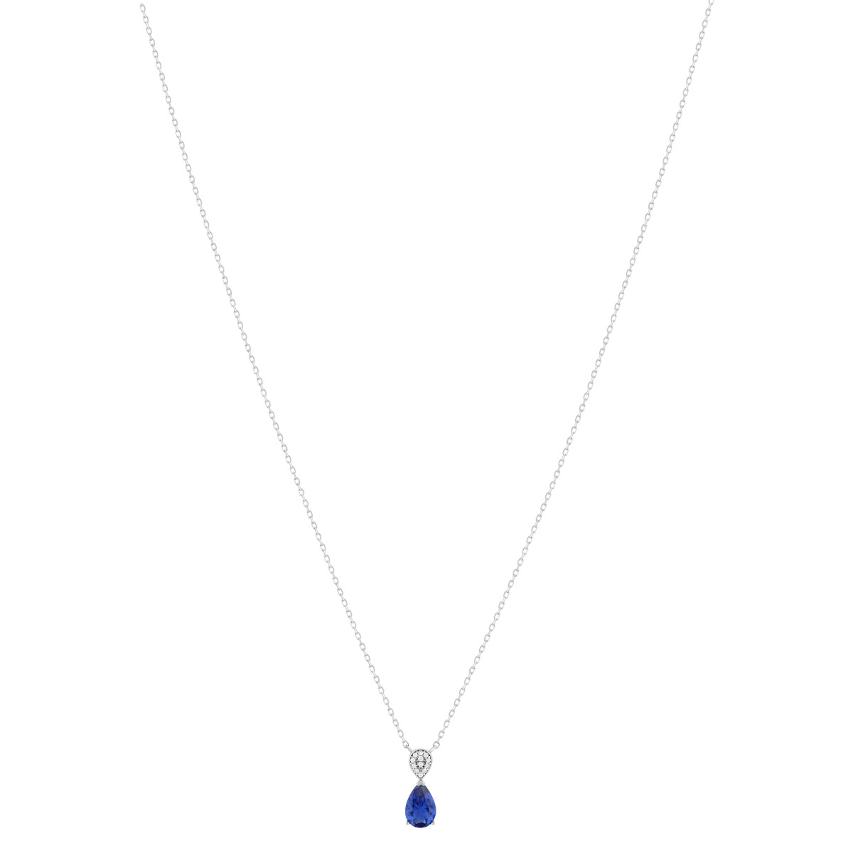 Collier argent 925 pierre synthétique bleue et zirconias 45cm - vue 2