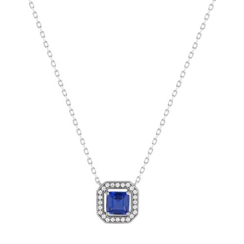 Collier argent 925 pierre synthétique bleue et zirconias 45cm