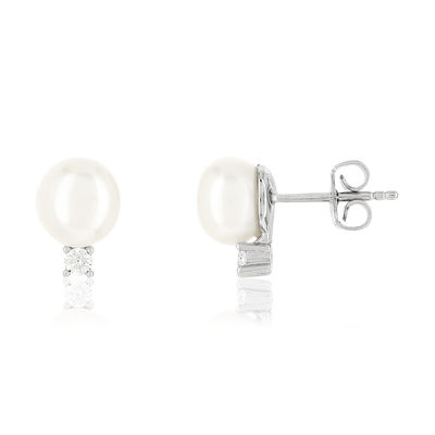 Boucles d'oreilles argent 925 2 perles de culture et zirconias - vue 1