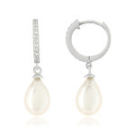 925 sterling silver earrings with 2 cultured pearls and zirconia stones - view 1