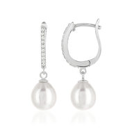 Boucles d'oreilles argent 925 2 perles de culture et zirconias