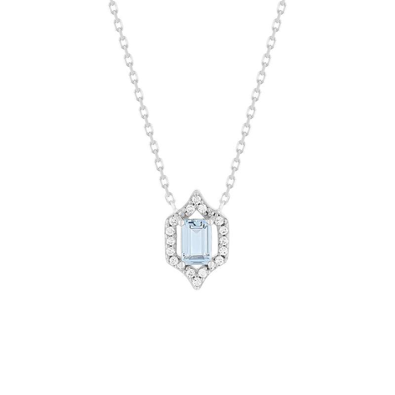 Collier argent 925 pierre synthétique bleue et zirconias 45 cm - vue 1