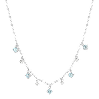 Necklace silver 925 synthetic blue stones and zirconias 45 cm