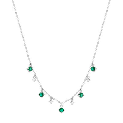 Collier argent 925 pierres synthétiques vertes et zirconias 45 cm