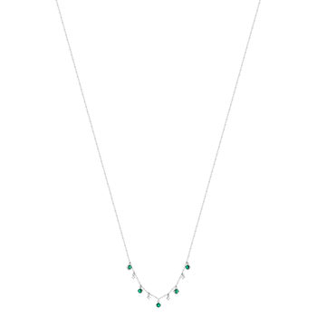 Collier argent 925 pierres synthétiques vertes et zirconias 45 cm