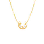 Gold-plated necklace with moon, stars, and zirconia stones, 45 cm - view 1