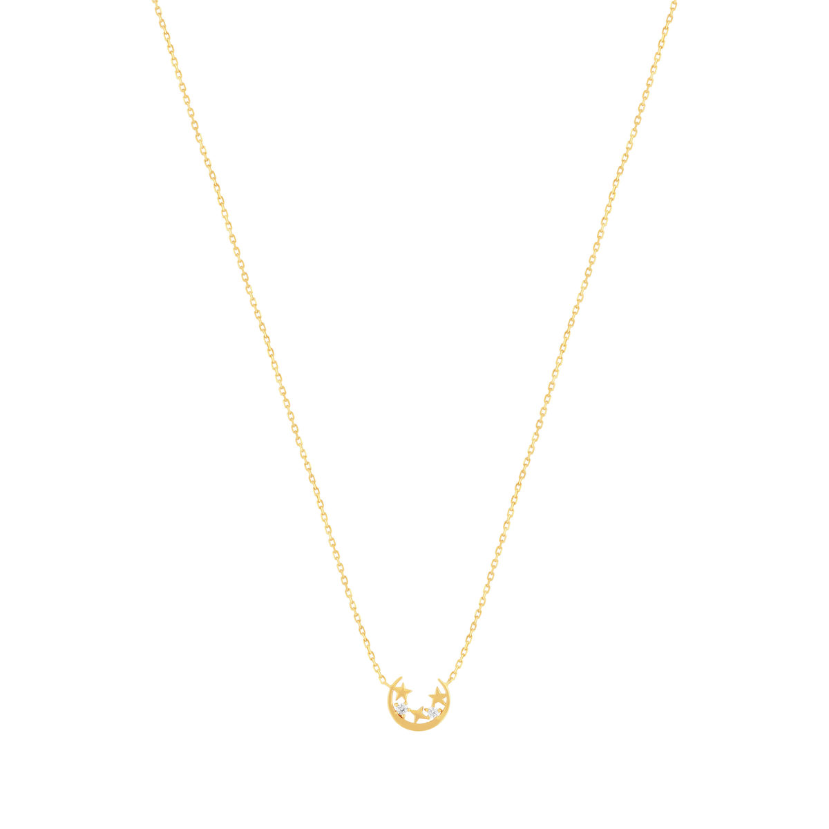 Gold-plated necklace with moon, stars and zirconias 45 cm - view 2