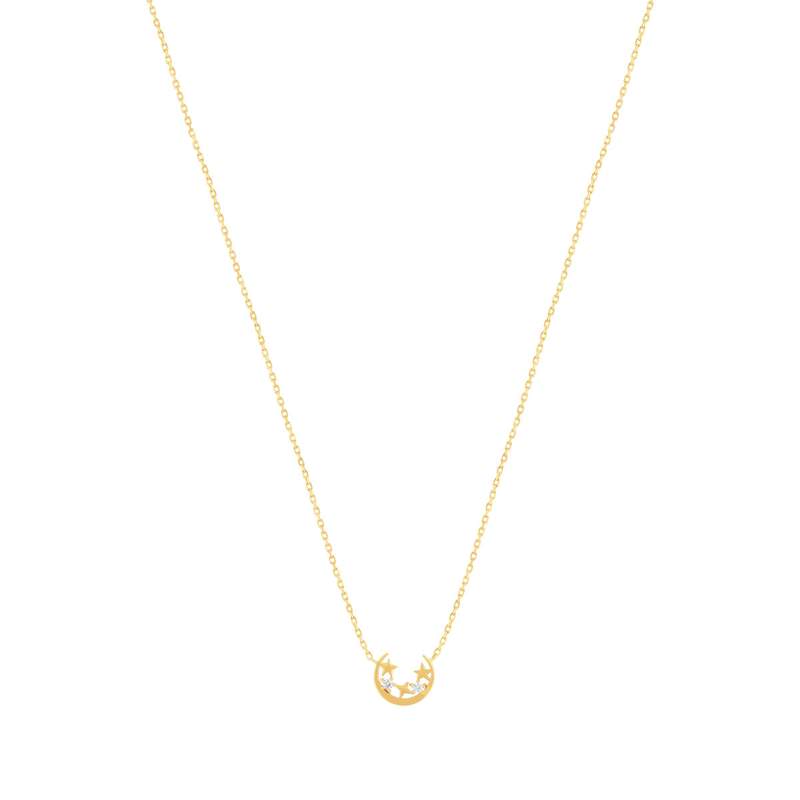 Collier plaqué or lune, étoiles et zirconias 45 cm - vue 2