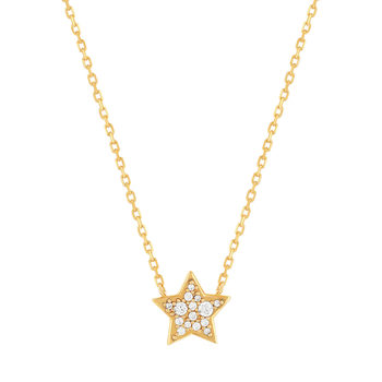 Collier plaqué or étoile et zirconias 45 cm