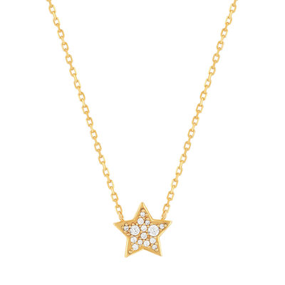 Collier plaqué or étoile et zirconias 45 cm