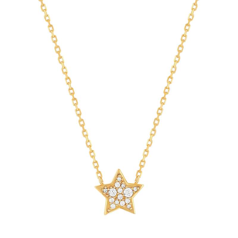 Collier plaqué or étoile et zirconias 45 cm - vue 1