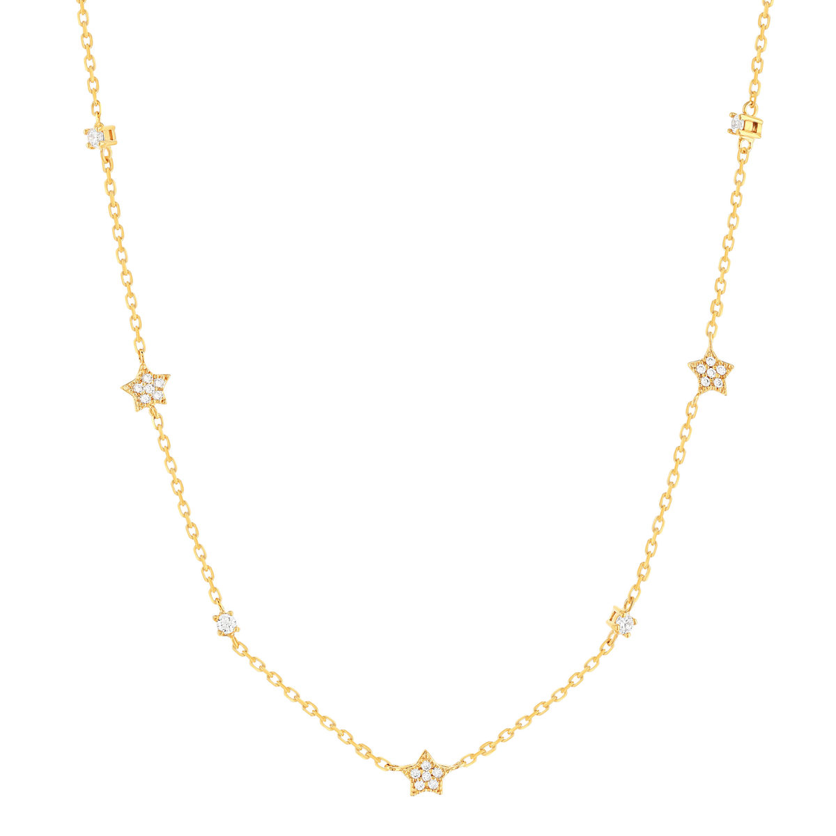 Collier plaqué or étoiles et zirconias 45 cm