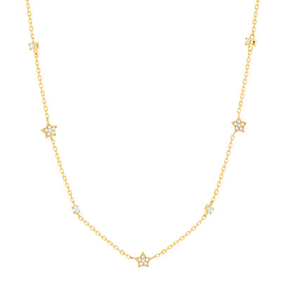 Collier plaqué or étoiles et zirconias 45 cm