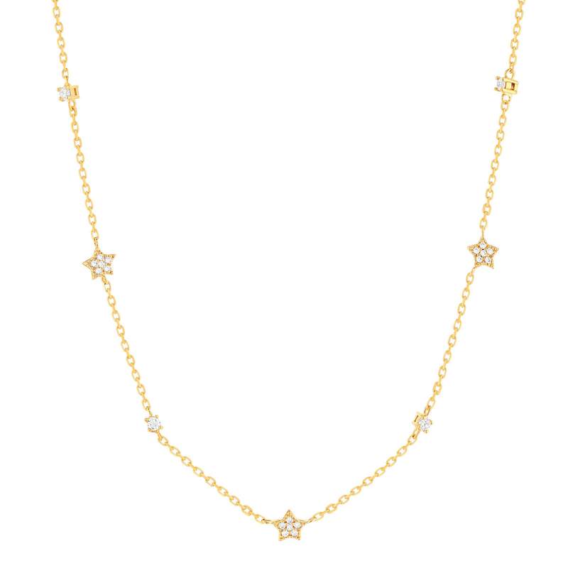 Collier plaqué or étoiles et zirconias 45 cm - vue 1